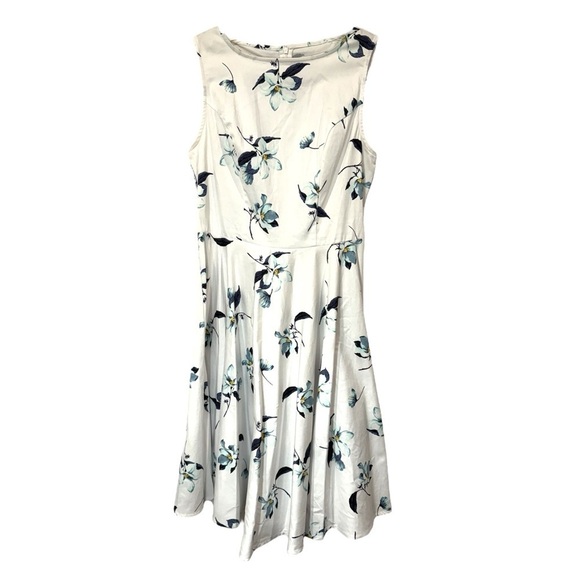 Anni Coco Dress Fit Flare Stretch Sleeveless Retro White Blue Floral Size Medium - Picture 1 of 10